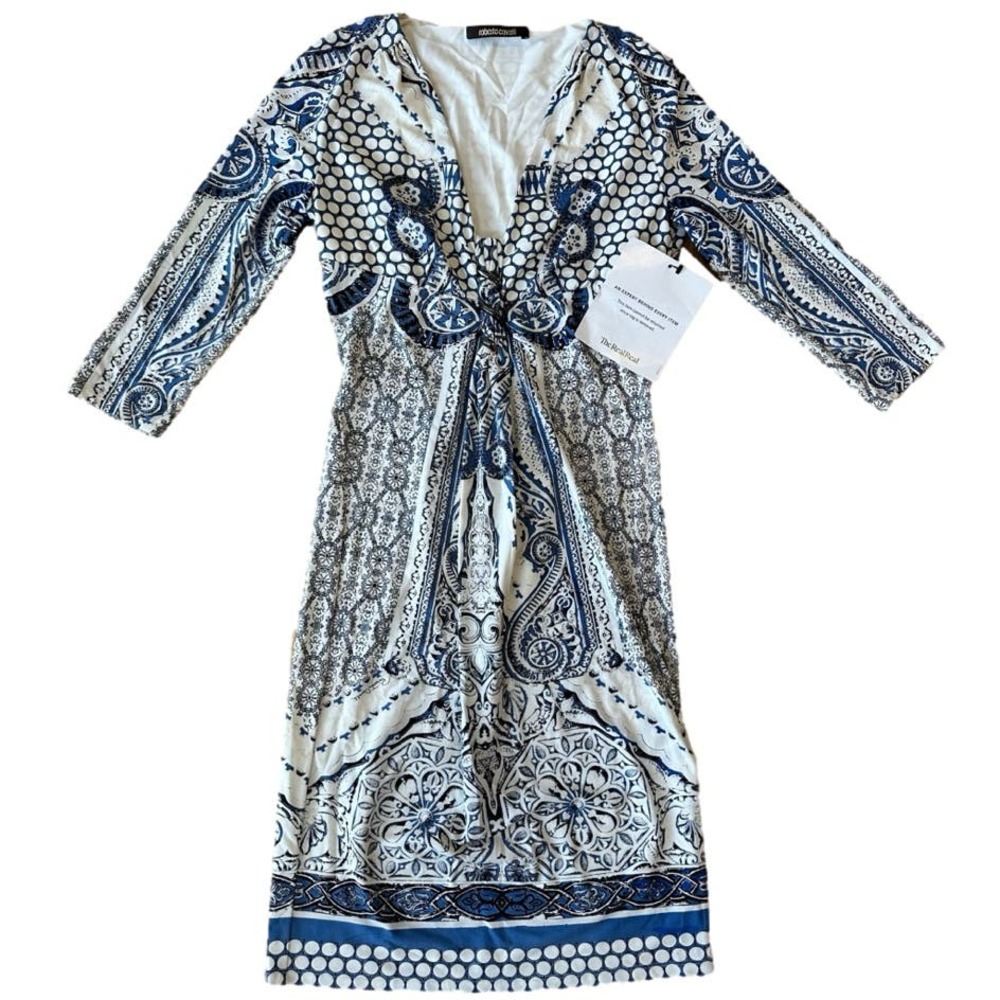 Roberto Cavalli blue‎ printed knee length dress - 42 IT/ 6 US